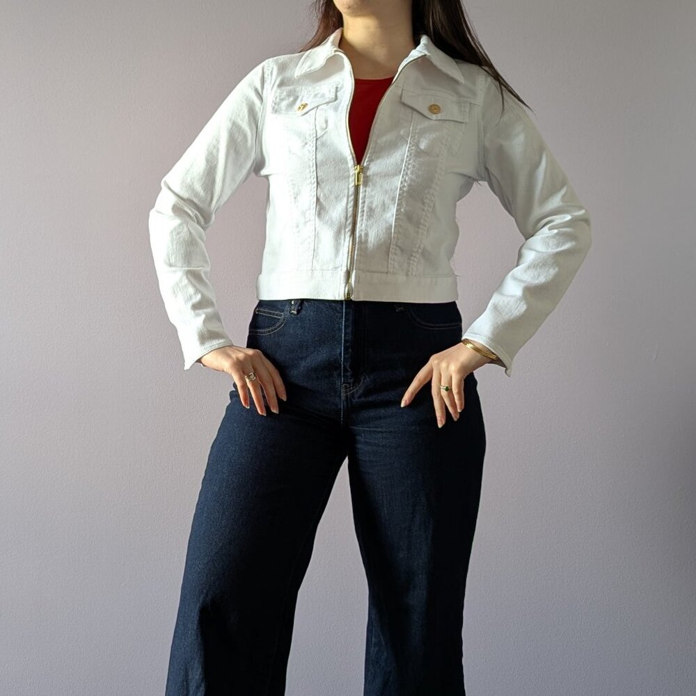 White Cropped Lightweight Cotton Jacket, S